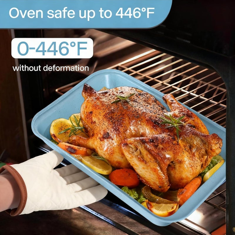 Barlket 9x13 Baking Pan Set of 2, Nonstick 13 x 9 Cake Pan for Oven, Deep Rectangle Pan for Brownies, Lasagna, Roasting, Blue Carbon Steel Bakeware Gift - Image 4