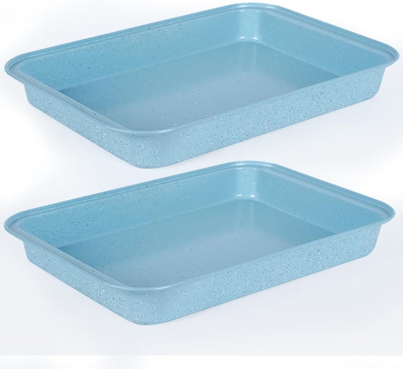 Barlket 9x13 Baking Pan Set of 2, Nonstick 13 x 9 Cake Pan for Oven, Deep Rectangle Pan for Brownies, Lasagna, Roasting, Blue Carbon Steel Bakeware Gift - Image 1