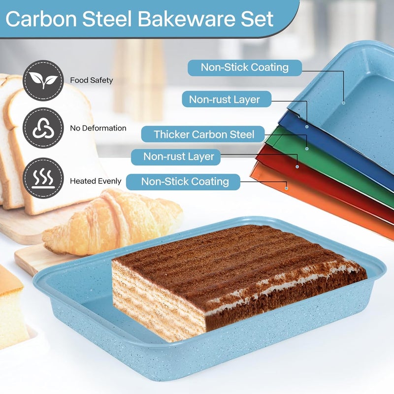 Barlket 9x13 Baking Pan Set of 2, Nonstick 13 x 9 Cake Pan for Oven, Deep Rectangle Pan for Brownies, Lasagna, Roasting, Blue Carbon Steel Bakeware Gift - Image 5