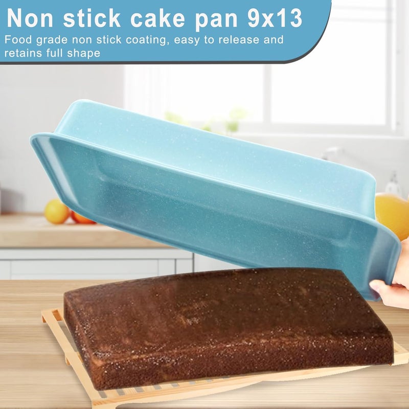 Barlket 9x13 Baking Pan Set of 2, Nonstick 13 x 9 Cake Pan for Oven, Deep Rectangle Pan for Brownies, Lasagna, Roasting, Blue Carbon Steel Bakeware Gift - Image 2