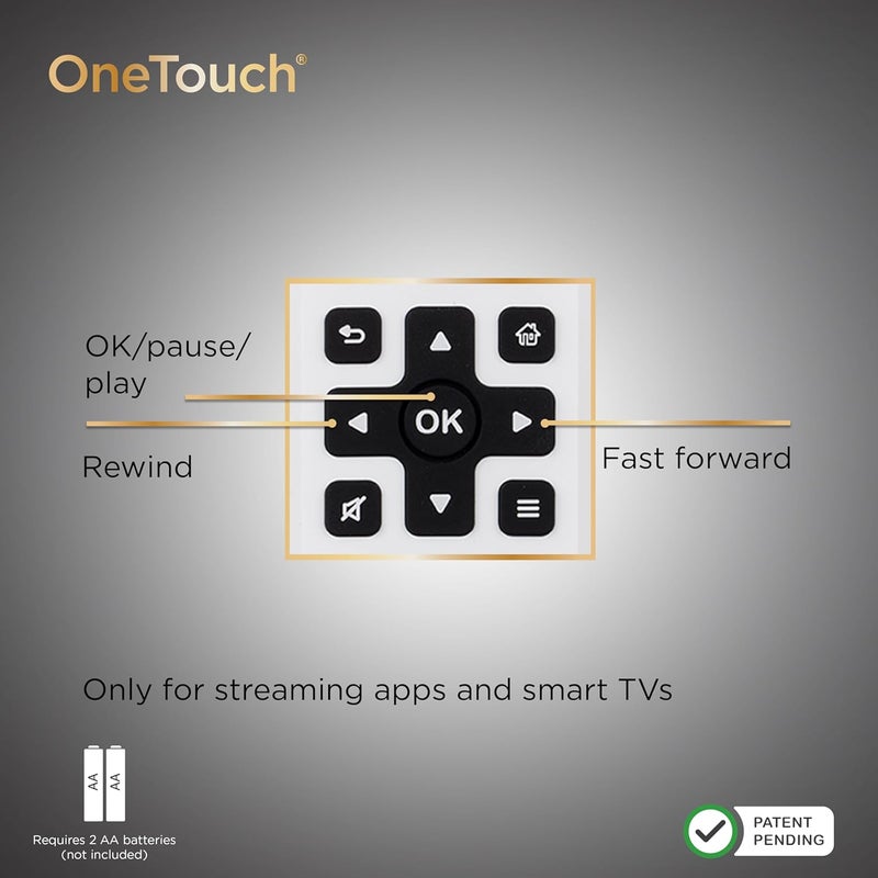الترا برو جهاز تحكم تلفزيوني عالمي من BigEZ OneTouch بأزرار كبيرة، سهل الاستخدام، بديل لأجهزة تحكم تلفزيونات Samsung، LG، Sony، Vizio، Roku، وأجهزة البث المباشر. يتميز بأزرار مضيئة من الخلف، وأزرار للتحكم في مستوى الصوت والقنوات ملائمة للأشخاص ضعيفي البصر، بالإضافة إلى خاصية البرمجة السريعة لخمس علامات تجارية رئيسية للتلفزيونات: Samsung، LG، Vizio، Sony، وRoku. رقم المنتج: 85053. - Image 2