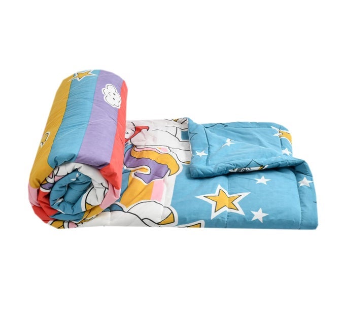 DOUBLE BED CARTOON PRINTED BLANKETS FOR KIDSDOHAR FOR KID BOYS GIRLSGLACE COTTON SOFT CHILDREN COMFORTERSSUMMER WINTER BLANKETS 90X100 INCHESUNICORN MULTICOLOR TC 144