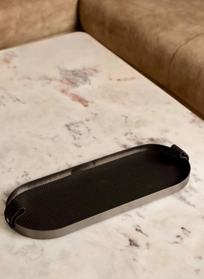Casa Quesera Black Capsule Leather Tray in Brushed Steel Finish by Casa Quesera