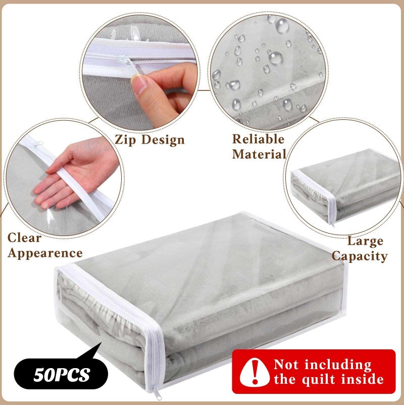 Riakrum 50 Pack Clear Vinyl Zippered Storage Bags 14.5 x 11 x 4 Inch Large Plastic Storage Bags for Home Blankets Bed Sheet Pillow Clothes Sweater - Image 5