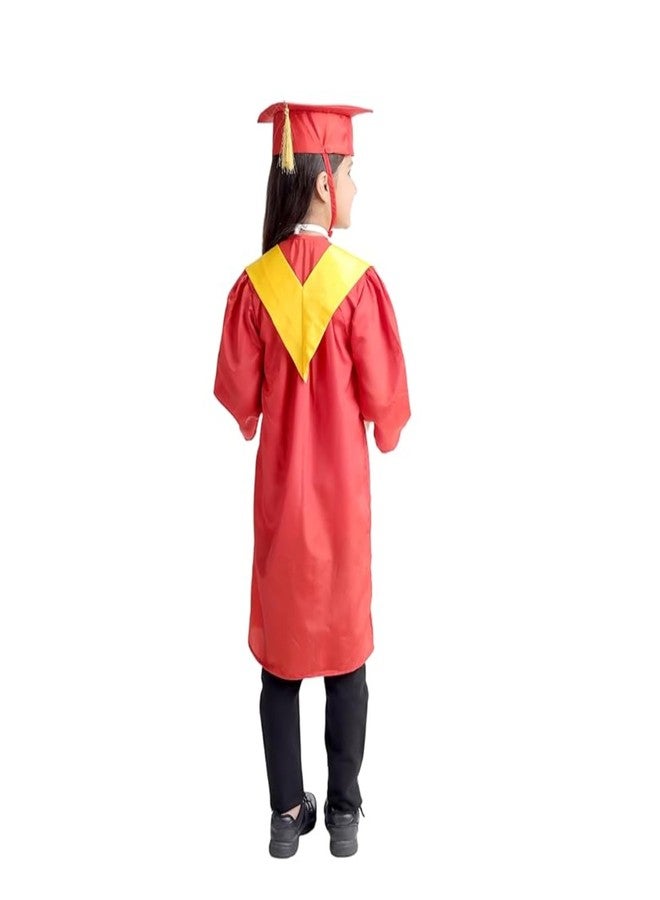 Desi Andaaz Kids Convocation Dress Graduation Gown and Cap Set | Breathable Polyester | Ideal for School, Nursery & Kindergarten Graduation(Red With Yellow Sash)(3-4 Y) - Image 3