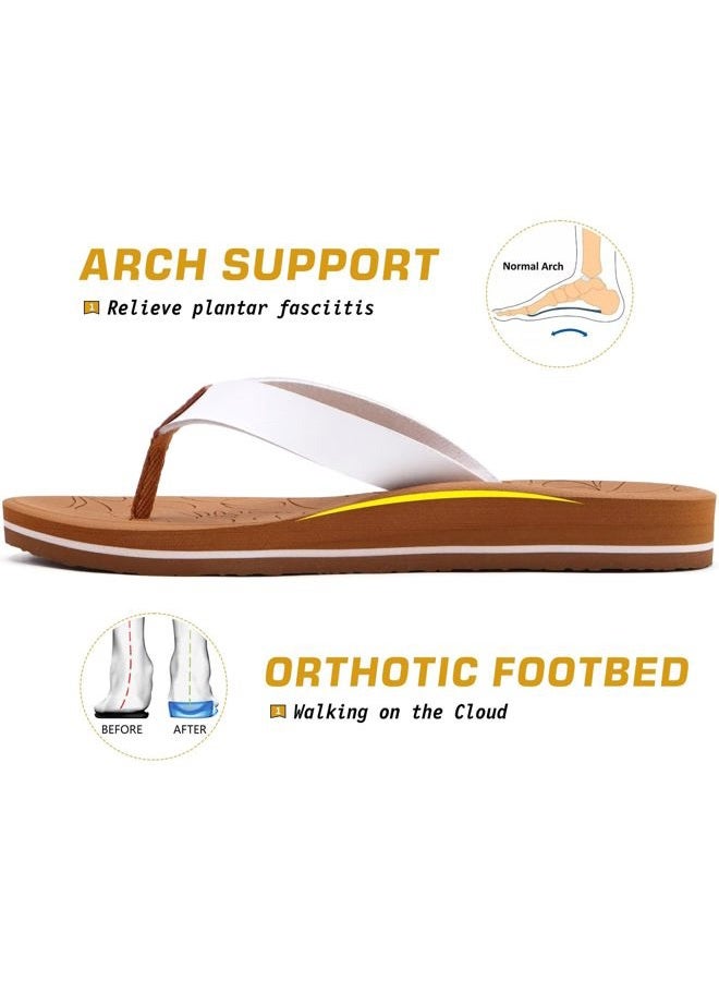 ONCAI Women's Flip Flops Arch Support Yoga Mat Summer Beach Woman Thong Sandals with Orthotic Rubber Soles(US Size 5-11), White/Khaki, 11 - Image 5