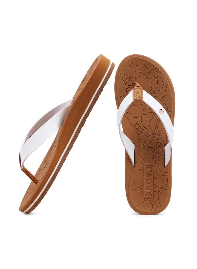 ONCAI Women's Flip Flops Arch Support Yoga Mat Summer Beach Woman Thong Sandals with Orthotic Rubber Soles(US Size 5-11), White/Khaki, 11 - Image 1