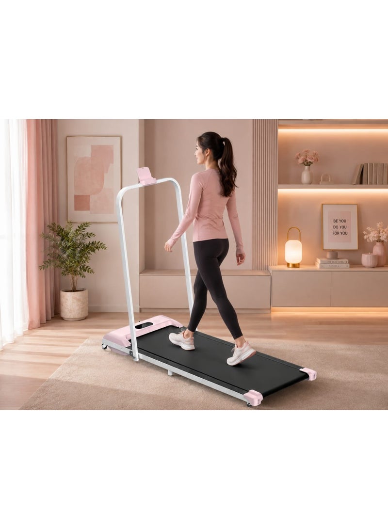 Space-saving pink treadmill with Bluetooth (100kg capacity)