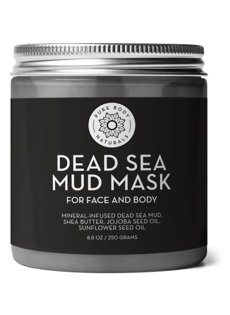 PURE BODY NATURALS - Pure Body Naturals Dead Sea Mud Mask - Face Mask and Body Mud for Acne, Blackheads, and Oily Skin - Facial Self Care for Men and Women - Minimize Pores with Deadsea Mud, Clay, Charcoal - 8.8 Ounce - Image 1