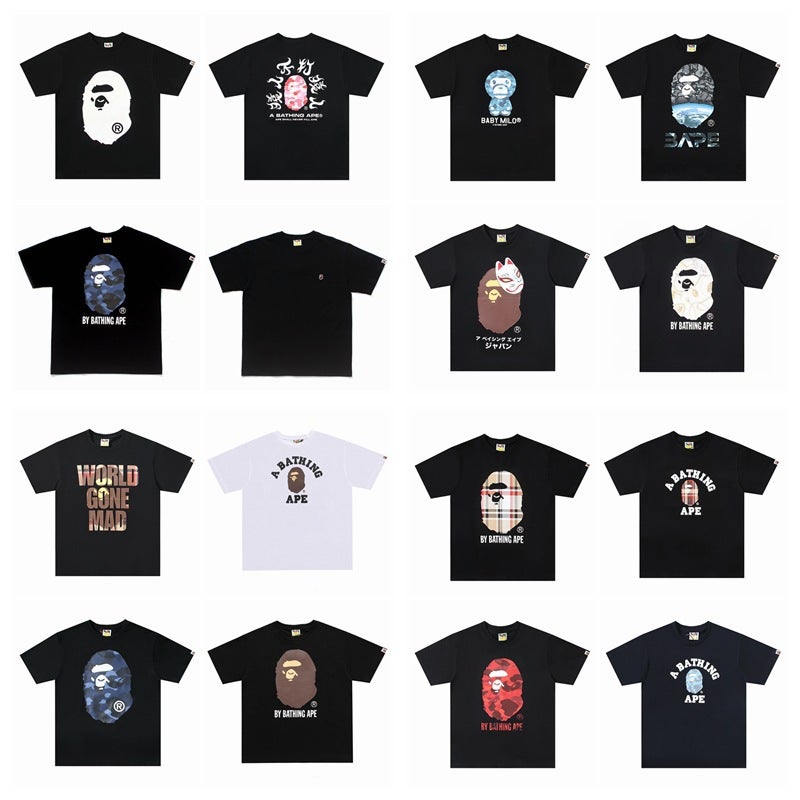 250G Correct Version Of The Trendy Brand Bape Short-Sleeved T-Shirt For Men And Women, Loose Ape Head Half-Sleeve For Couples - Image 2