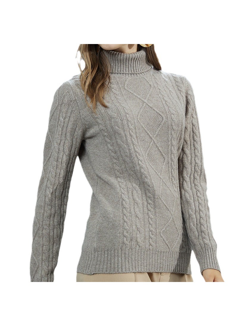Generic - Autumn and winter New woolen sweater womens high lapel pullover sweater plus size thickened simple all-match twisted sweater wholesaleGolden camel Golden camel - Image 1