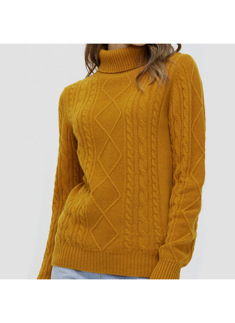Generic - Autumn and winter New woolen sweater womens high lapel pullover sweater plus size thickened simple all-match twisted sweater wholesaleGolden camel Golden camel - Image 1