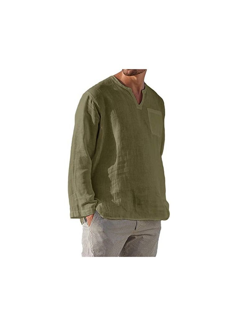 NIBEMINENT Men's Beige T-Shirt Cotton Hippie Shirt V-Neck Beach Yoga Top  - Image 4