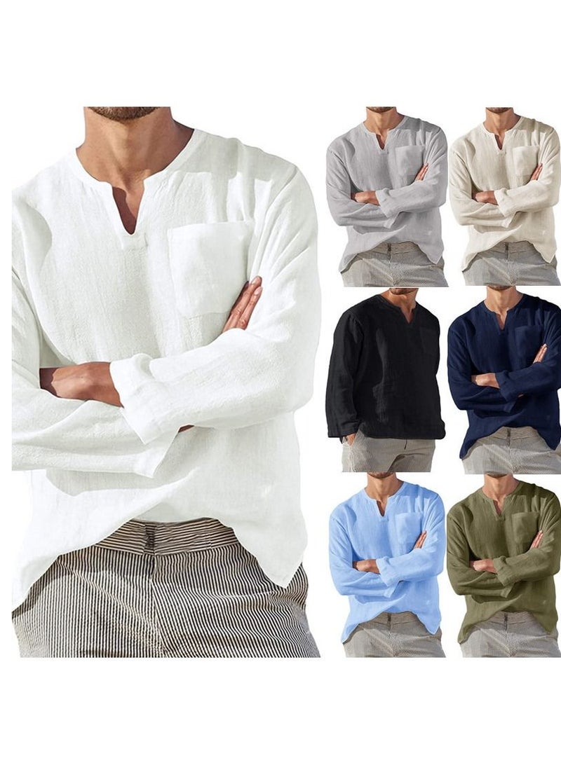 NIBEMINENT Men's Beige T-Shirt Cotton Hippie Shirt V-Neck Beach Yoga Top  - Image 2
