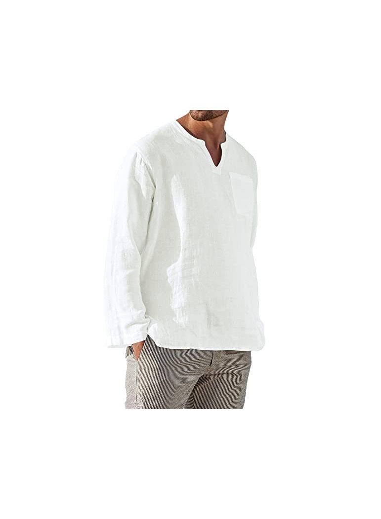 NIBEMINENT Men's Beige T-Shirt Cotton Hippie Shirt V-Neck Beach Yoga Top  - Image 5