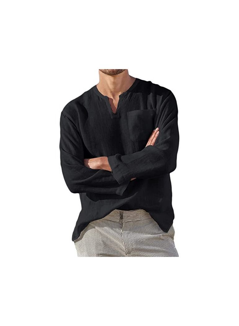 NIBEMINENT Men's Beige T-Shirt Cotton Hippie Shirt V-Neck Beach Yoga Top  - Image 3