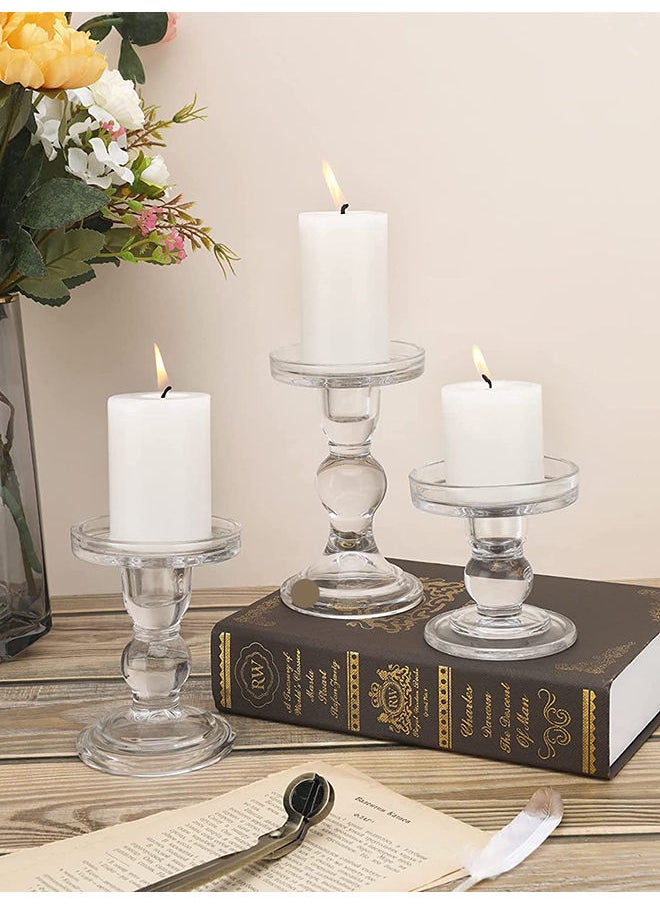 Arabest Glass Candle Holder Set of 3, Clear Crystal Candlestick Holders for Pillar Taper Candle and Tealight, for Home Dinner Table Home Decor  - Image 2