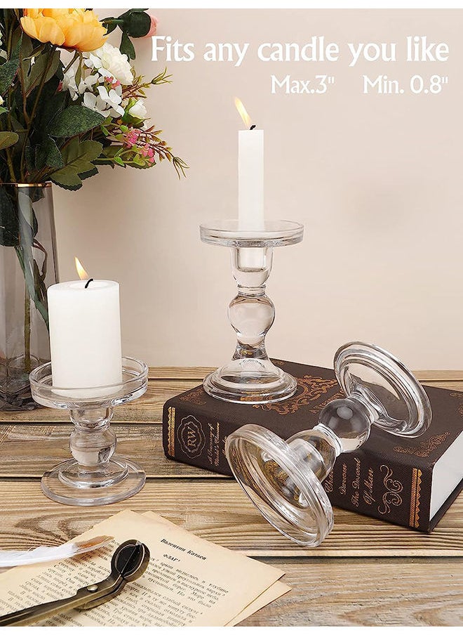 Arabest Glass Candle Holder Set of 3, Clear Crystal Candlestick Holders for Pillar Taper Candle and Tealight, for Home Dinner Table Home Decor  - Image 4