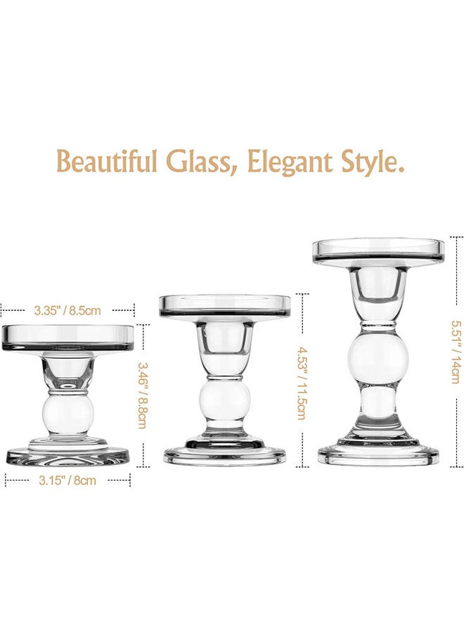 Arabest Glass Candle Holder Set of 3, Clear Crystal Candlestick Holders for Pillar Taper Candle and Tealight, for Home Dinner Table Home Decor  - Image 5