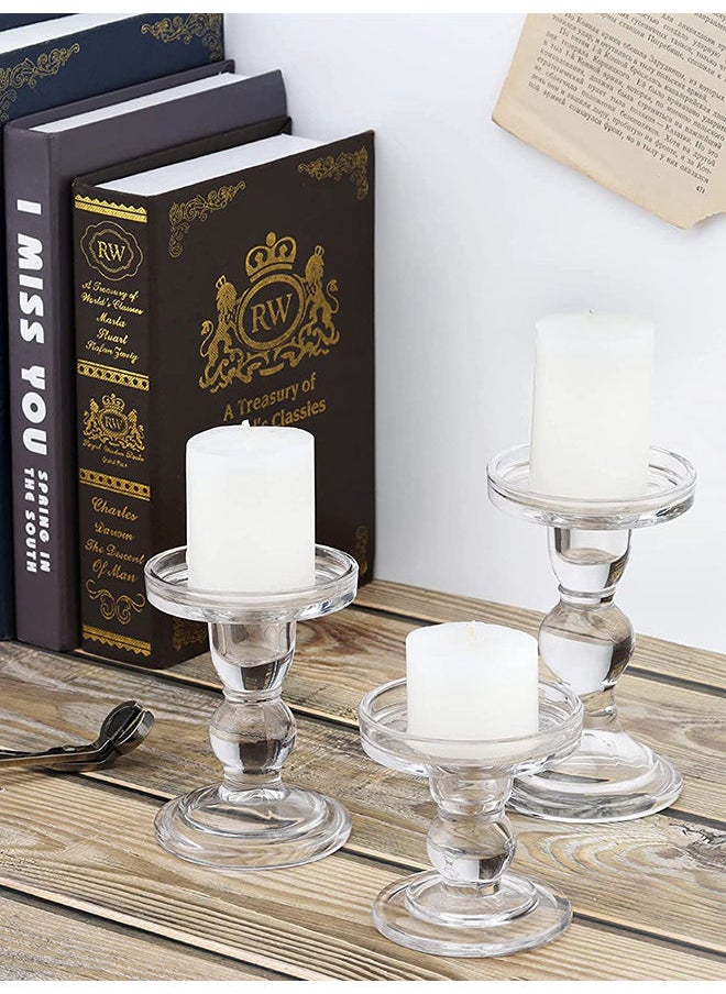 Arabest Glass Candle Holder Set of 3, Clear Crystal Candlestick Holders for Pillar Taper Candle and Tealight, for Home Dinner Table Home Decor  - Image 3