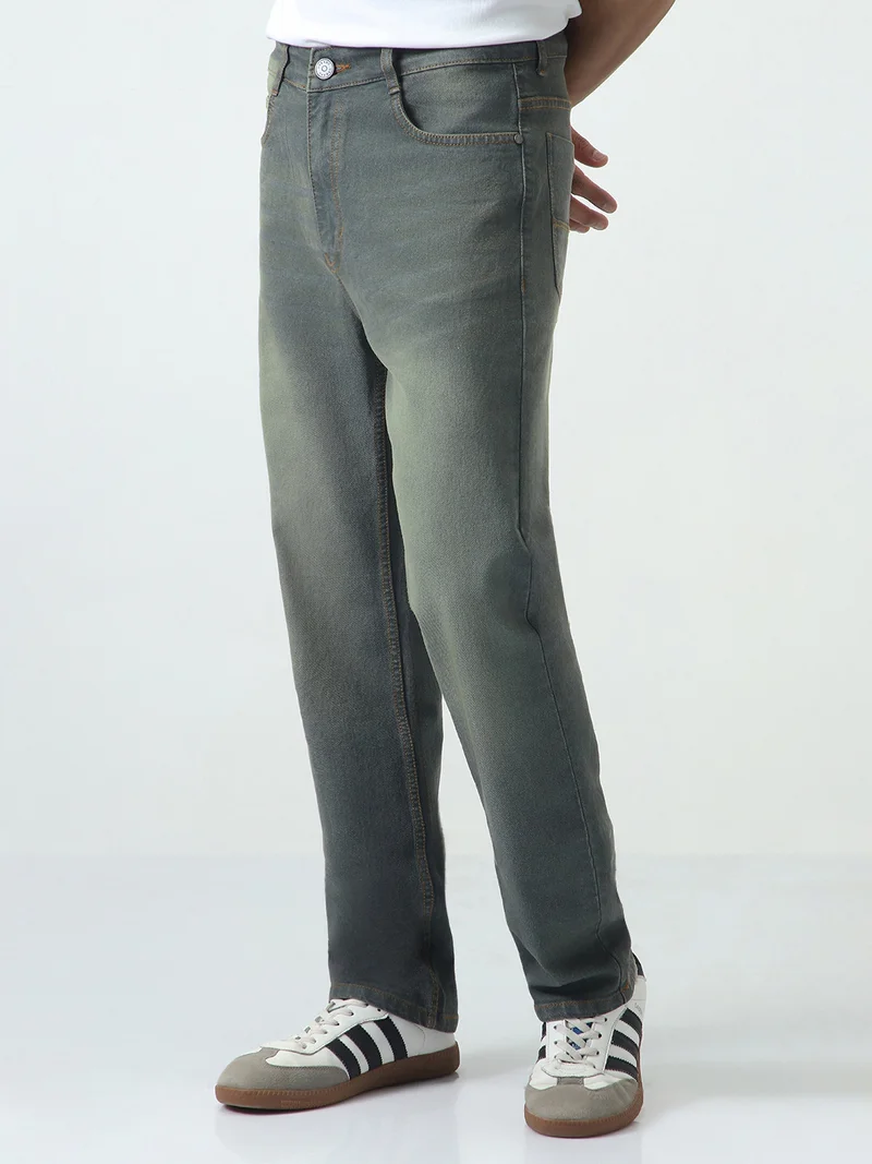 Urbano Fashion Men's Dark Grey Straight Fit Heavy Washed Jeans Stretchable