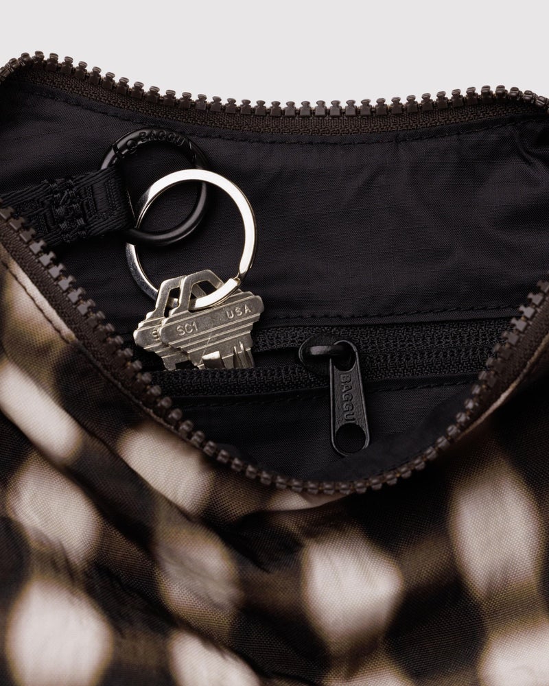BAGGU Small Nylon Crescent Bag - Blurred Gingham Brown - Image 3