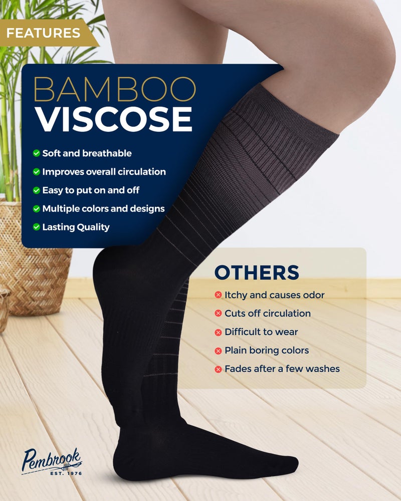 Pembrook Bamboo Viscose Light Compression Socks - 3 Pairs | Mens and Womens Compression Socks 8-15 mmHg for Circulation | Black, Blue, Pink Graduated Stripes - Image 4