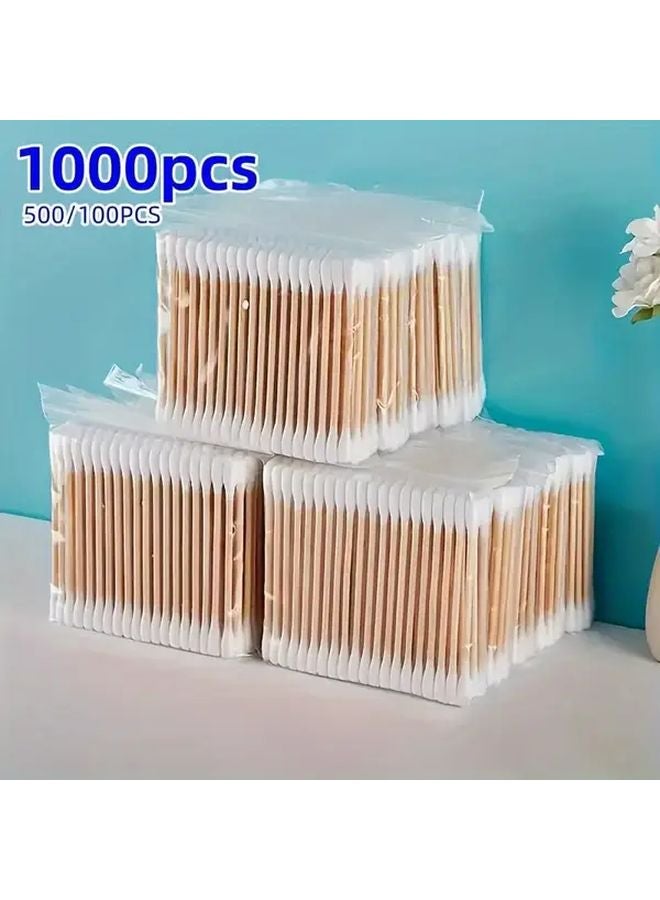 1000 قطعة مسحات هيبوالرجينيك مزدوجة الاستخدام لتنظيف الأذن والمكياج أعواد خشبية قابلة للتصرف - Image 2