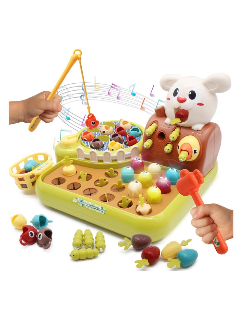 Excefore Light Up Fishing Game Toys, Rotating Fishing Game with Music, Hammering Pounding Toy, Magnetic Fishing Game, Whack a Mole Game, Party Game Toys for Kids Age 4 5 6 7 8 and Up - Image 1