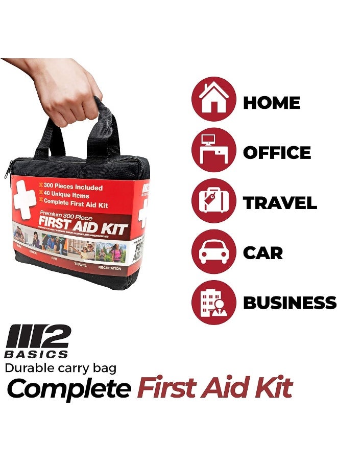 M2 BASICS Professional 300 Piece (40 Unique Items) First Aid Kit
