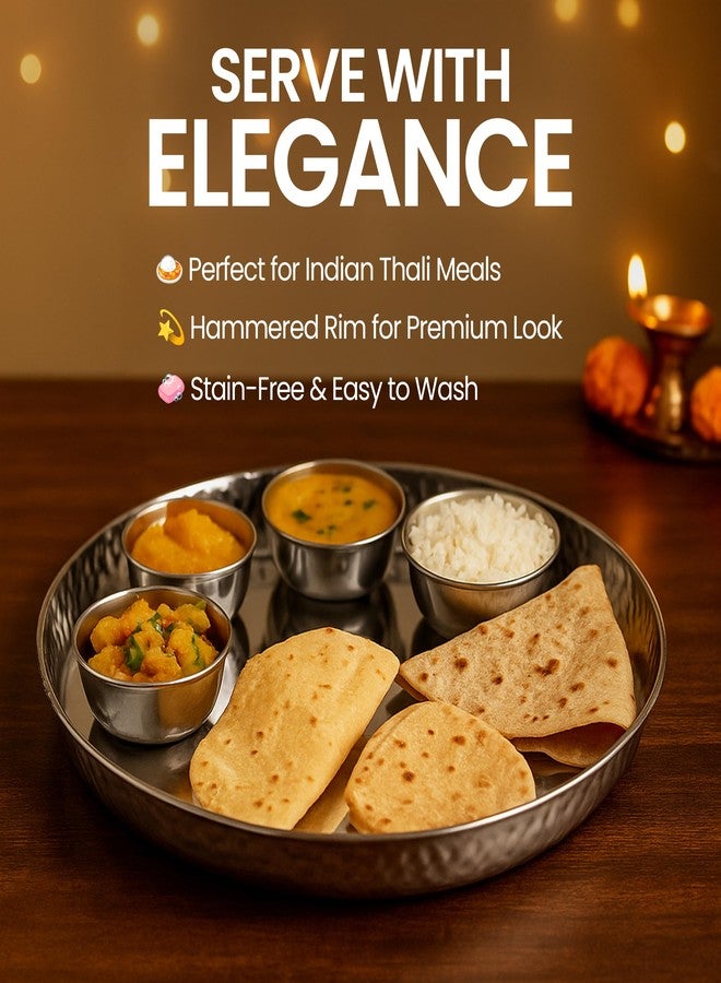 UBIQ Essentials Stainless Steel Dinner Plates Set of 6 - Hammered Finish, Premium Steel Thali for Lunch, Dinner Plates, Tiffin Plates, Ideal for Home & Restaurant I 30 cm Plate - Image 3