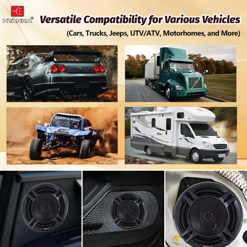 H YANKA ECS-65M 6.5" Car Door Speakers, 350W Peak Power, 2-Way Coaxial Full-Range Stereo, Clear Sound, Low Distortion, with Install Kit, Ideal for Cars, Trucks, Jeeps (1 Pair) - Image 4