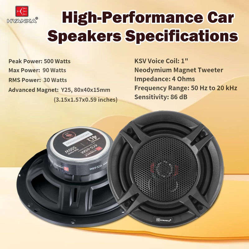 H YANKA ECS-65M 6.5" Car Door Speakers, 350W Peak Power, 2-Way Coaxial Full-Range Stereo, Clear Sound, Low Distortion, with Install Kit, Ideal for Cars, Trucks, Jeeps (1 Pair) - Image 5