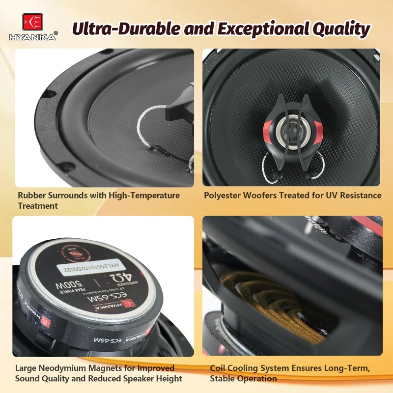 H YANKA ECS-65M 6.5" Car Door Speakers, 350W Peak Power, 2-Way Coaxial Full-Range Stereo, Clear Sound, Low Distortion, with Install Kit, Ideal for Cars, Trucks, Jeeps (1 Pair) - Image 3
