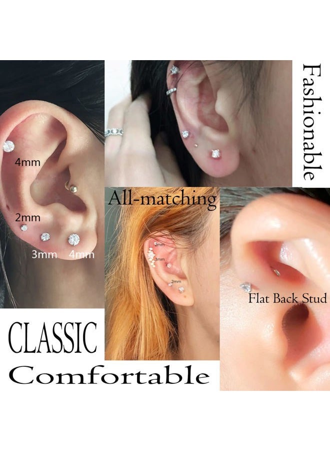 CANDYFANCY 16g 2/3/4mm Cubic Zirconia Triple Forward Helix Ear Cartilage Tragus Studs Earrings Lip Piercing Earrings Set 16 gauge 6mm Post - Image 2