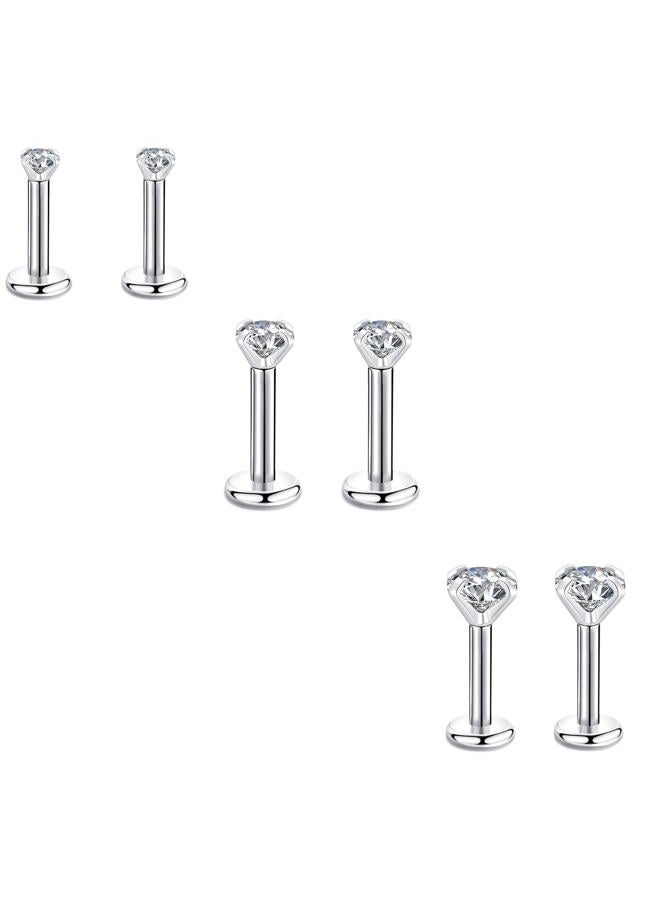 CANDYFANCY 16g 2/3/4mm Cubic Zirconia Triple Forward Helix Ear Cartilage Tragus Studs Earrings Lip Piercing Earrings Set 16 gauge 6mm Post - Image 1