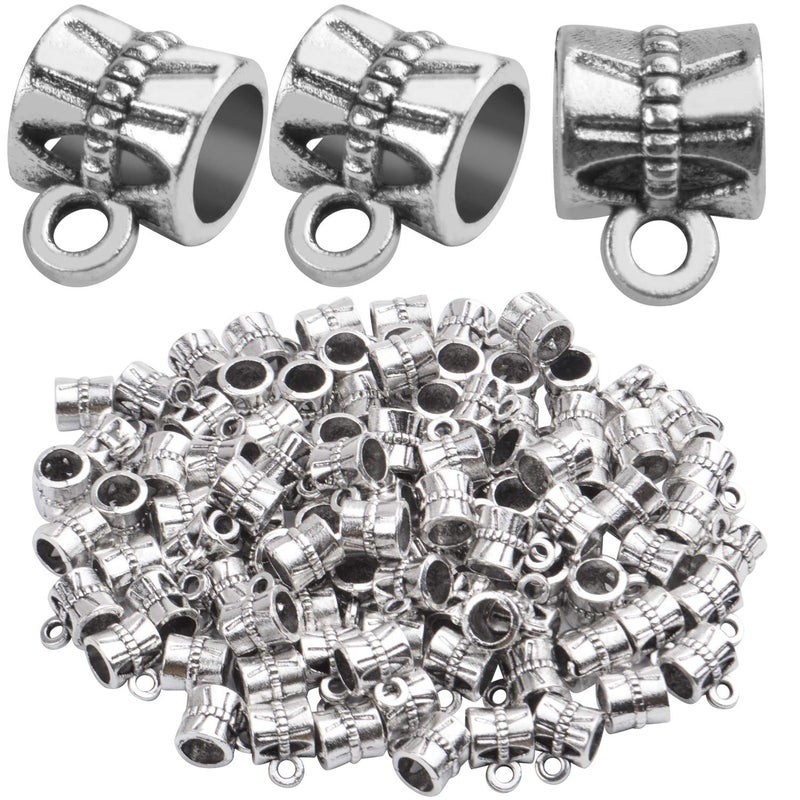 Aylifu 100pcs Silver Bail Beads Bracelets Charms Dangle Connectors Tibetan Spacer Beads for Jewelry Making Crafts DIY