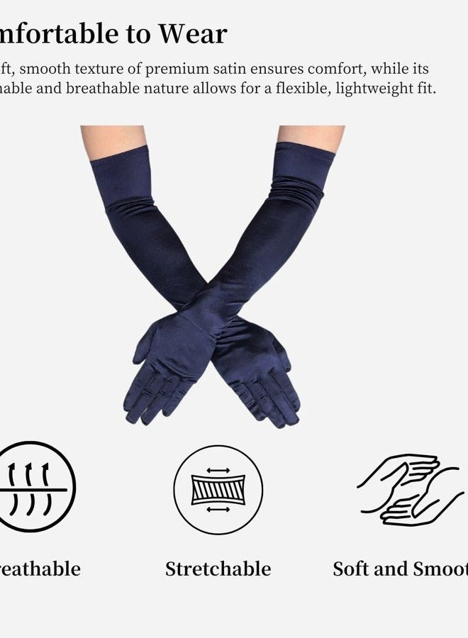 MDSTYLE Long Opera Gloves for Women - 20s Party Costume - Elbow Length Tea Party Satin Gloves - Princess Accessories, Navy Blue, One size - Image 4