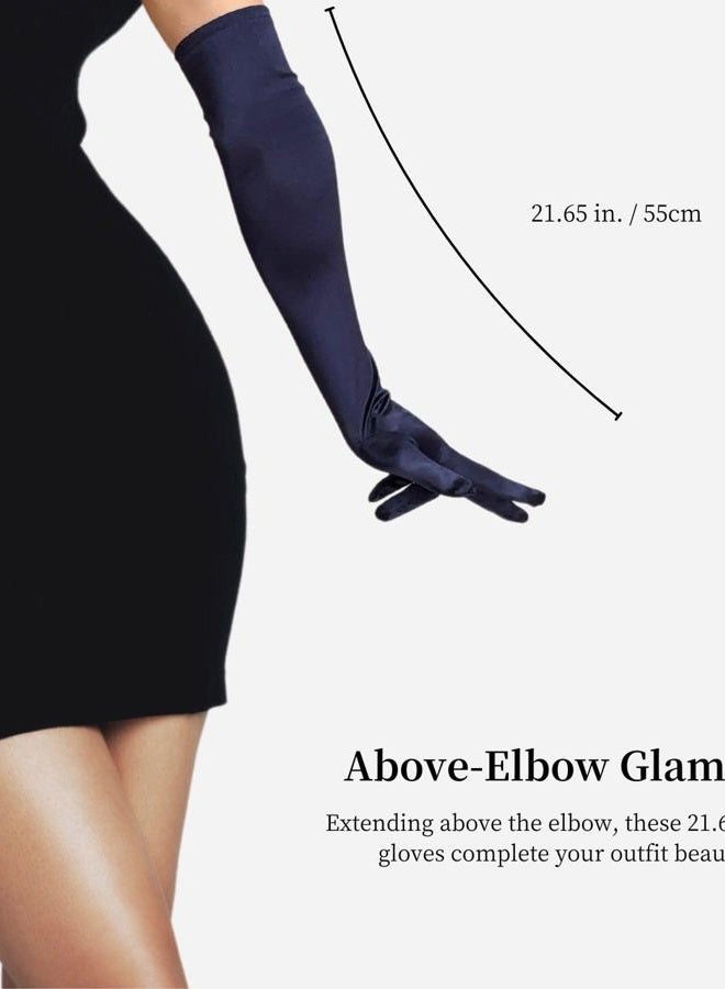 MDSTYLE Long Opera Gloves for Women - 20s Party Costume - Elbow Length Tea Party Satin Gloves - Princess Accessories, Navy Blue, One size - Image 3