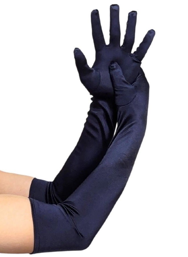 MDSTYLE Long Opera Gloves for Women - 20s Party Costume - Elbow Length Tea Party Satin Gloves - Princess Accessories, Navy Blue, One size - Image 1