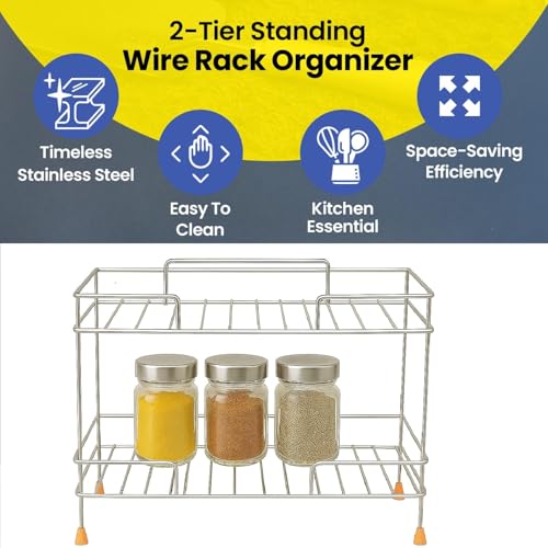 CR18 COLLECTION Stainless Steel Tabletop Spice Rack Countertop 2-Tiered Shelf 2 Layer For Your Home & Kitchen Spices And Masala Rack Special Countertop Pack Of One - Image 3