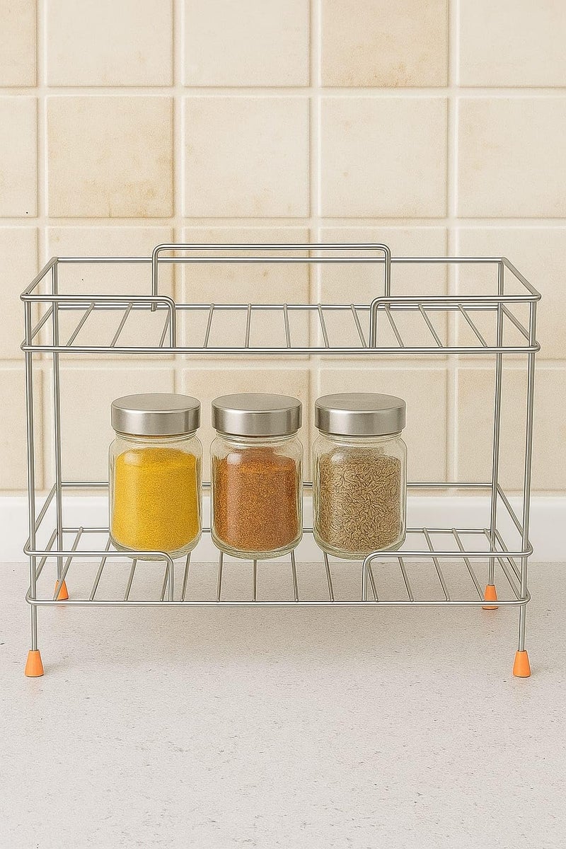 CR18 COLLECTION Stainless Steel Tabletop Spice Rack Countertop 2-Tiered Shelf 2 Layer For Your Home & Kitchen Spices And Masala Rack Special Countertop Pack Of One - Image 5