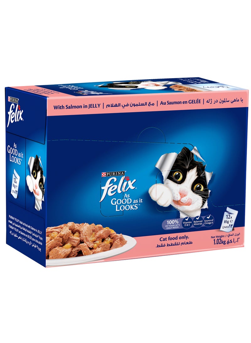 Purina Felix Adult As Good as it Looks With Salmon In Jelly Wet Cat Food 12 x 85g - Image 1