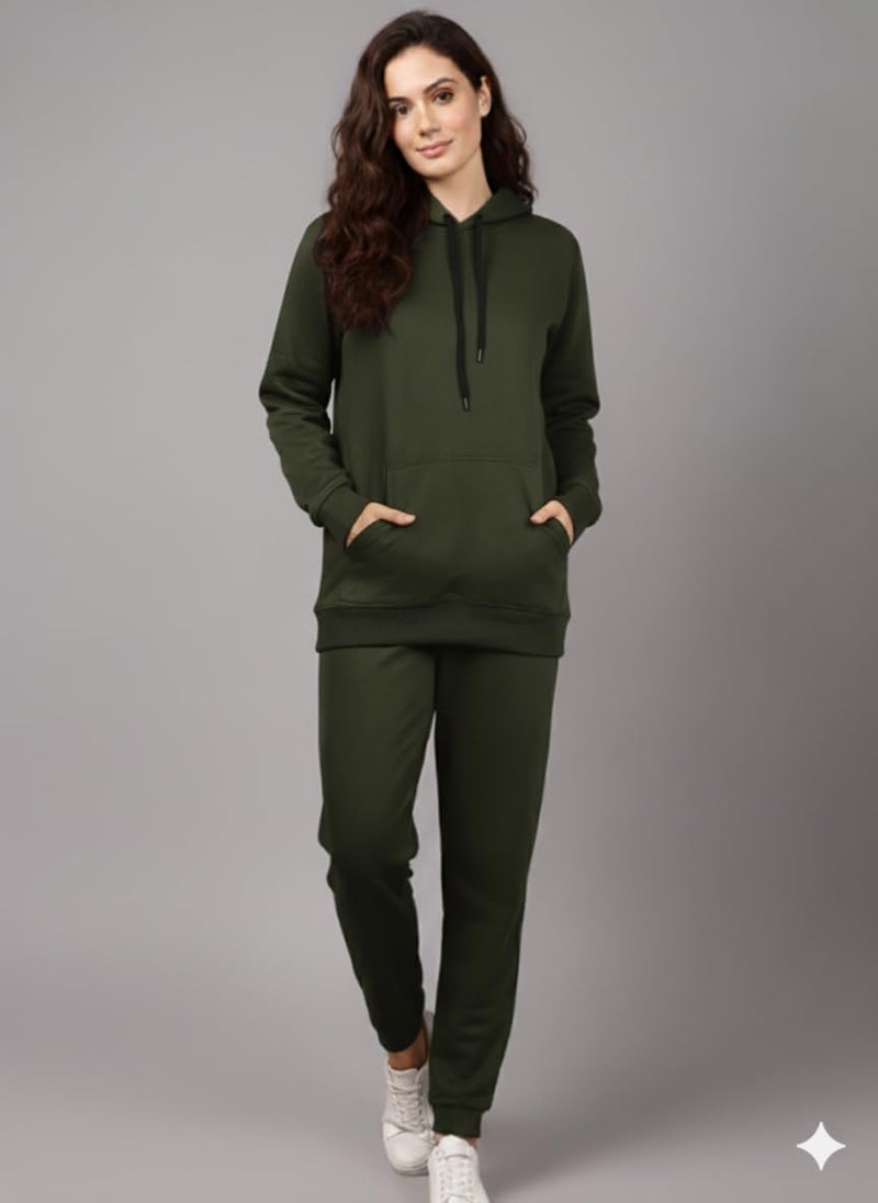 Mack Jonney Solid Track Suit for Women | Co-ord Set | Warm Fleece Tracksuit Set | Full Sleeve Hoodie-M5159 - Image 2