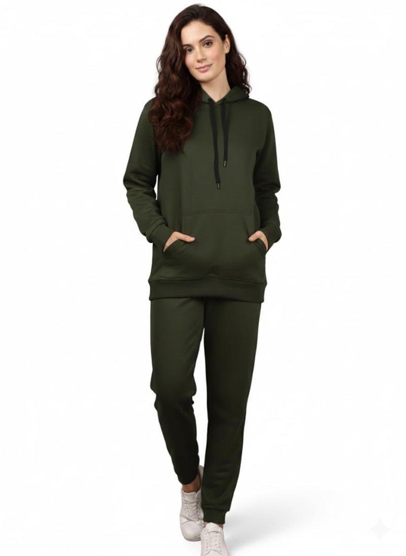 Mack Jonney Solid Track Suit for Women | Co-ord Set | Warm Fleece Tracksuit Set | Full Sleeve Hoodie-M5159 - Image 1