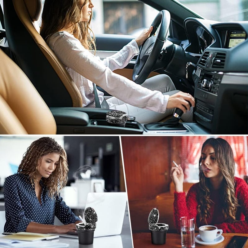 eing Car Ashtray Portable Cigarette Smokeless Cylinder Cup Holder with Blue LED Light Indicator and 2 Replacement Batteries,Car Accessories for Women,Ideal for Car,Home and Office,1-Pack Black+Black - Image 4