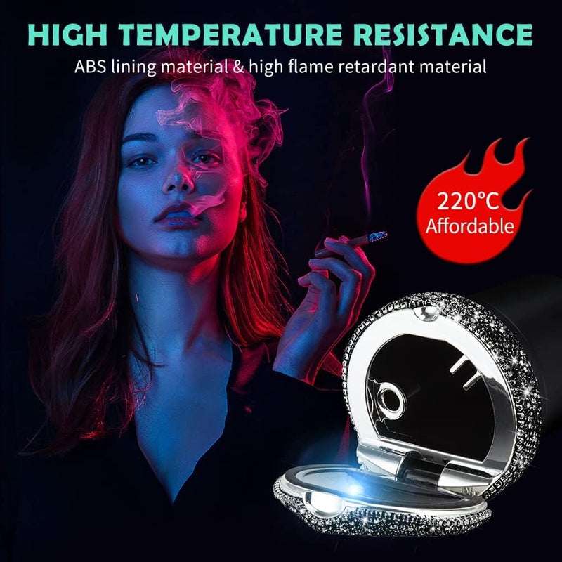 eing Car Ashtray Portable Cigarette Smokeless Cylinder Cup Holder with Blue LED Light Indicator and 2 Replacement Batteries,Car Accessories for Women,Ideal for Car,Home and Office,1-Pack Black+Black - Image 3