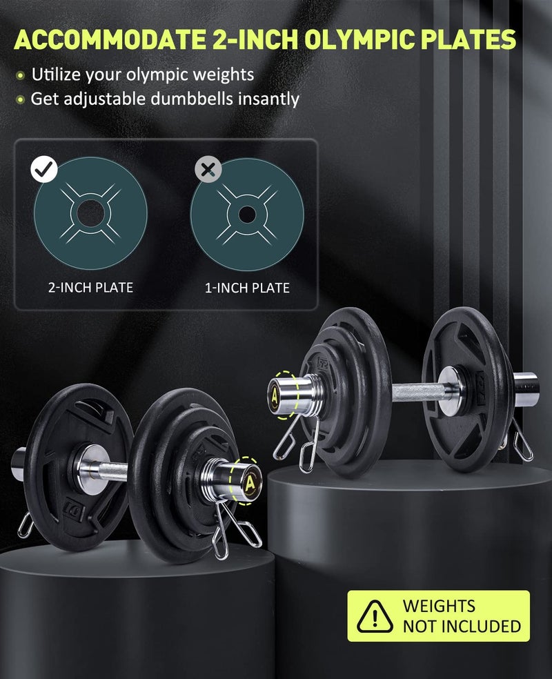 AboveGenius 16" Olympic Dumbbell Handles, Solid Steel Loadable Weight Bars for 2-Inch Plates, Adjustable Home Gym Strength Training Equipment (Includes 4 Spring Collars) - Image 3