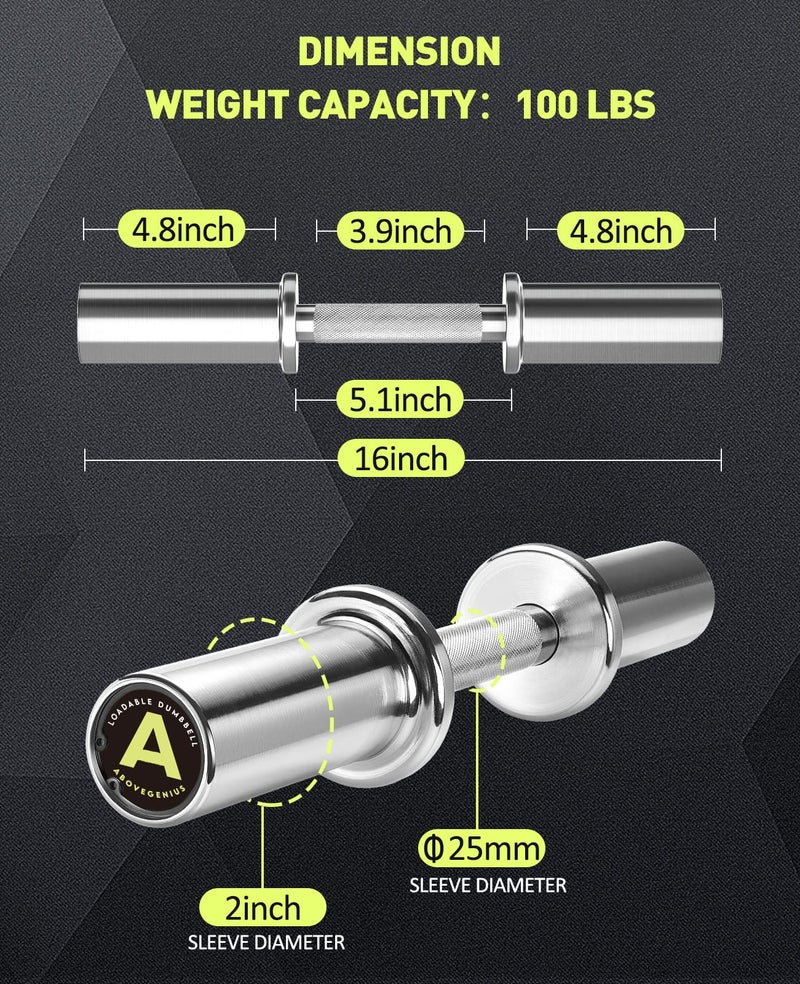 AboveGenius 16" Olympic Dumbbell Handles, Solid Steel Loadable Weight Bars for 2-Inch Plates, Adjustable Home Gym Strength Training Equipment (Includes 4 Spring Collars) - Image 2