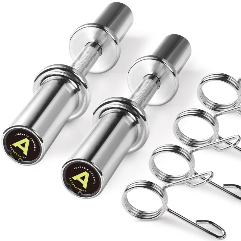 AboveGenius 16" Olympic Dumbbell Handles, Solid Steel Loadable Weight Bars for 2-Inch Plates, Adjustable Home Gym Strength Training Equipment (Includes 4 Spring Collars) - Image 1